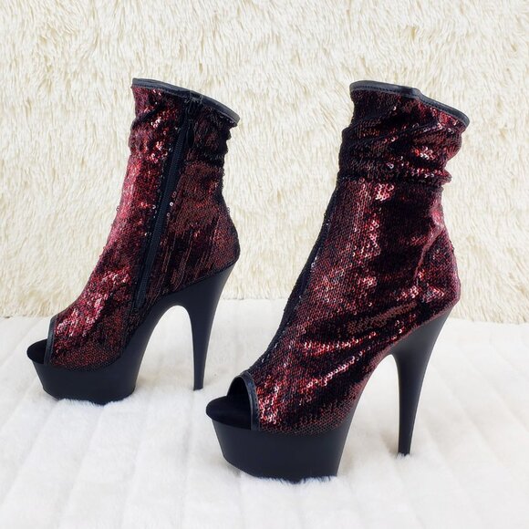 Pleaser Burgundy Sequin Slouch Shaft High Heel Platform Ankle Boots Delight 1008 - Picture 12 of 14